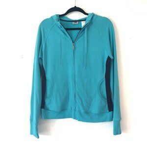 Moret Ultra Womens Teal Zip Up Hoodie Sweater With Navy Side Panels Size L